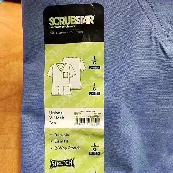 NWT Scrubstar Unisex V-Neck Scrub Top Size L 3-Pocket 2-Way Stretch Ciel Blue - Picture 9 of 10